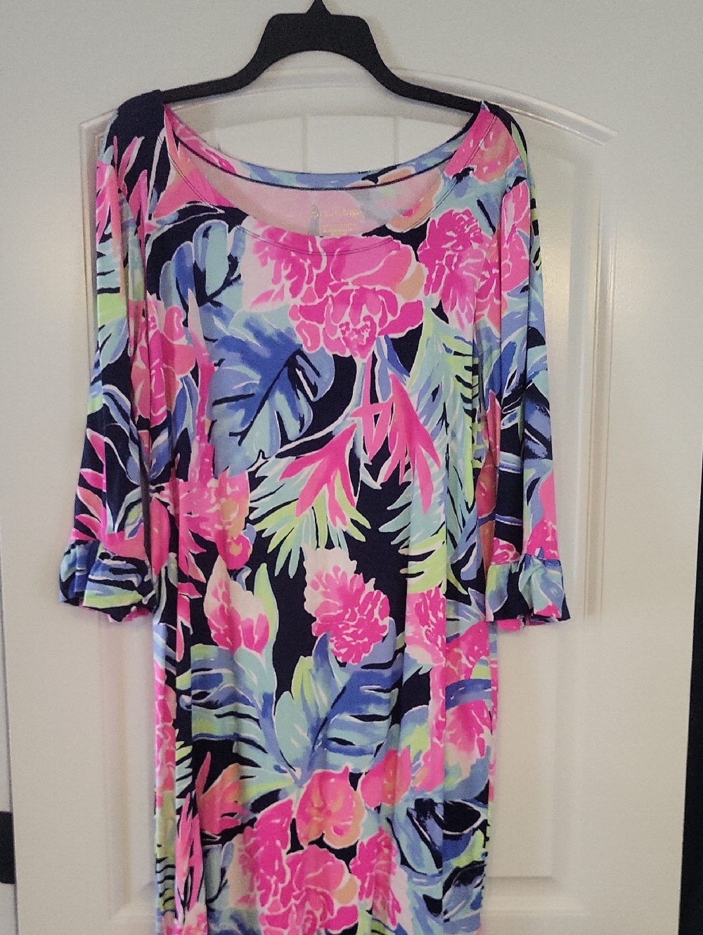 Lilly Pulitzer Neon Pink & Navy Tropical Floral Tunic